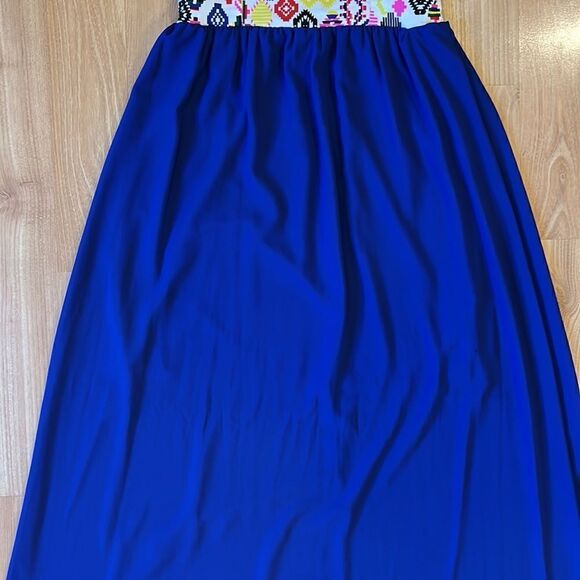 Strapless Colorful Blue Maxi Dress Size L - Picture 3 of 8